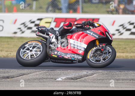 04 juin 2023: Lac Elkhart, WISCONSIN - vainqueur de la course n°2 Josh Herrin en action pendant la finale de la course de Superbike MotoAmerica à Road America à Lac Elkhart, WI - Mike Wulf/CSM Banque D'Images