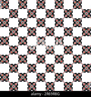 Élégant motif géométrique floral noir et rouge sur un fond blanc propre Banque D'Images