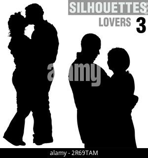 Lovers 03 - silhouettes - illustrations noir et blanc détaillées. Illustration de Vecteur