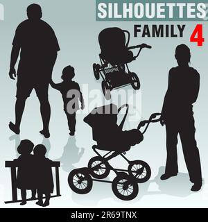 Silhouettes - famille 4 - illustrations noir et blanc très détaillées. Illustration de Vecteur