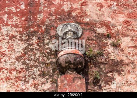 Détail architectural de la tête de lion sur la chapelle Capilla de Nuestra Señora, bâtiment de l'église, Merida, Yucatan State, Mexique Banque D'Images
