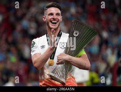 Photo du dossier datée du 07-06-2023 de Declan Rice, de West Ham United. L'ancien attaquant du West Ham Tony Cottee admet que le club est confronté à un été de grandes décisions, avec l'avenir du capitaine Declan Rice et du directeur David Moyes dans les airs. Date de publication : jeudi 8 juin 2023. Banque D'Images