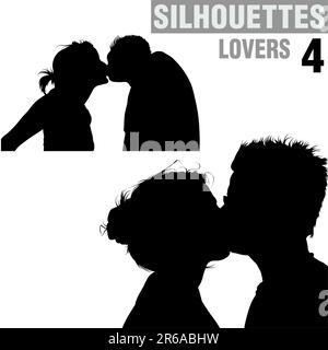 Lovers 04 - silhouettes - illustrations noir et blanc détaillées. Illustration de Vecteur