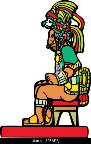 Mayan Seigneur assis sur un petit tabouret. Illustration de Vecteur