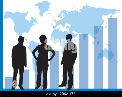 Graphiques d'affaires montrant les progrès et la réussite, avec des silhouettes de gens d'affaires Illustration de Vecteur