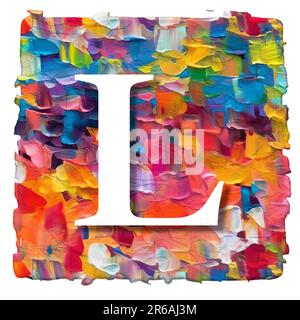 lettre blanche sur fond multicolore en peinture acrylique, trait de pinceau, rendu 3d Banque D'Images