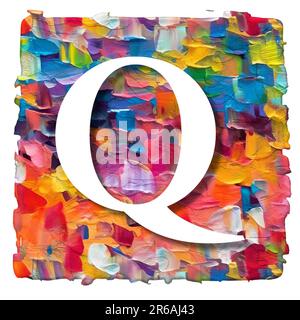 lettre blanche sur fond multicolore en peinture acrylique, trait de pinceau, rendu 3d Banque D'Images