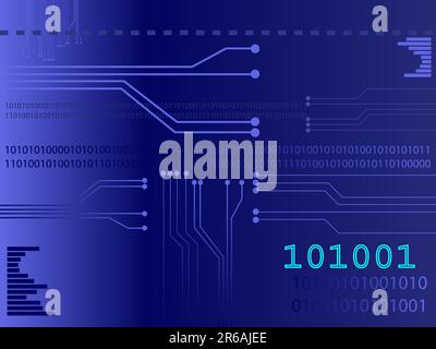 Vecteur d'une carte de circuit imprimé avec des codes binaires comme arrière-plan. Concept : technologie Illustration de Vecteur