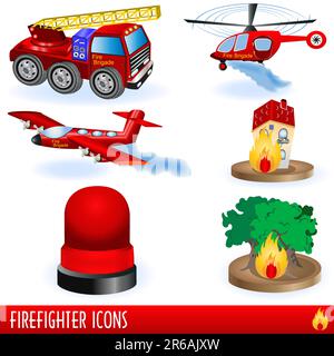 Collection vectorielle de différentes icônes Firefighter. Illustration de Vecteur