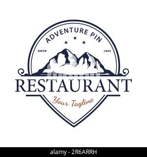 Modèle pour logo, étiquette et emblème Vintage Retro American National Park montagnes. Illustration vectorielle du logo du restaurant. Modèle d'emblème vintage pour R Illustration de Vecteur