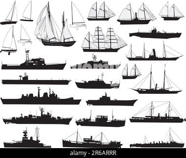 Collection de contours de bateau et de bateau vectoriels détaillés Illustration de Vecteur