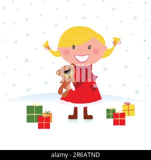 Jolie fille en costume rouge de noël. Illustration vectorielle. Illustration de Vecteur