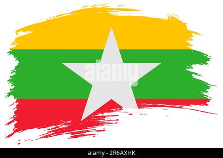 Fond de vecteur indicateur de tracé de pinceau Myanmar. Banderole isolée peinte à la main de style grunge birman. Illustration de Vecteur