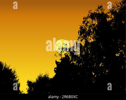 Landascape illustration of a setting sun in vector format Stock Vector