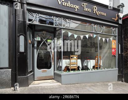 Porte de style Art nouveau dans une boutique de Chepstow High Street. Banque D'Images