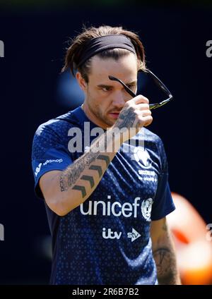 Liam Payne d'Angleterre pendant une session de formation à Champneys Tling avant le match de football de l'UNICEF 2023 dimanche. Date de la photo: Jeudi 8 juin 2023. Banque D'Images