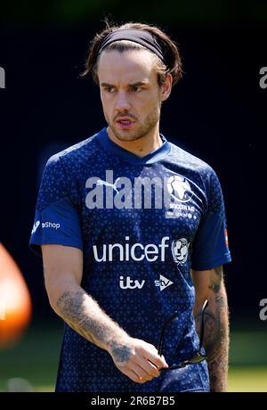 Liam Payne d'Angleterre pendant une session de formation à Champneys Tling avant le match de football de l'UNICEF 2023 dimanche. Date de la photo: Jeudi 8 juin 2023. Banque D'Images