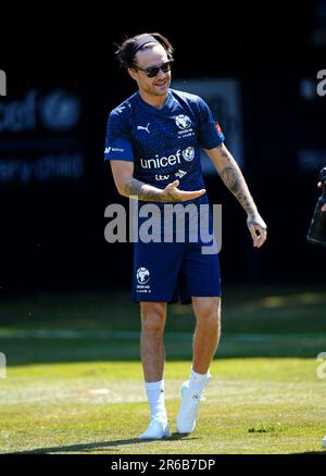 Liam Payne d'Angleterre pendant une session de formation à Champneys Tling avant le match de football de l'UNICEF 2023 dimanche. Date de la photo: Jeudi 8 juin 2023. Banque D'Images