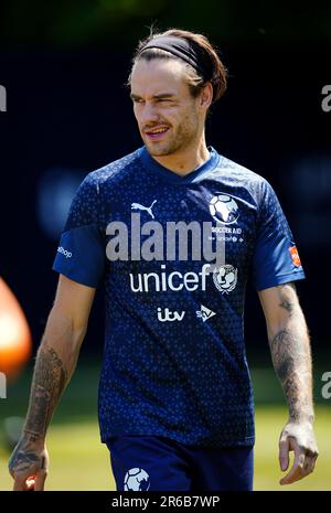 Liam Payne d'Angleterre pendant une session de formation à Champneys Tling avant le match de football de l'UNICEF 2023 dimanche. Date de la photo: Jeudi 8 juin 2023. Banque D'Images