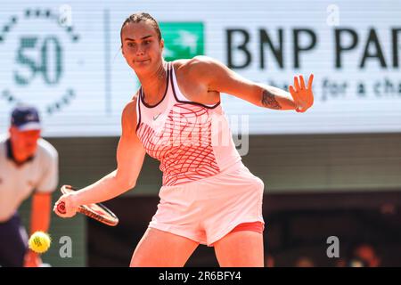 Paris, France. 8th juin 2023. Aryna Sabalenka, joueur de tennis de Biélorussie, au tournoi de tennis Grand Chelem ouvert en 2023 à Roland Garros, Paris, France. Frank Molter/Alamy Actualités en direct Banque D'Images
