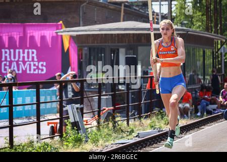 Marijn Kieft (NED) dans la voûte sous 18 pôles. Duisburg, Allemagne 08.06.2023. Jour 1 des Jeux de la Ruhr 23. Pendant quatre jours, les athlètes amateurs se disputent dans des disciplines allant du DMX au Water Polo. Credit: News NRW / Alamy Live News Banque D'Images