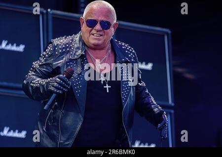 Solvesborg, Suède, 8 juin, 2023 jour 2 U.D.O (DE) se produit au Festival du Rocher de Suède. Udo Dirkschneider - voix crédit: PEO Mšller/Alay Live News Banque D'Images