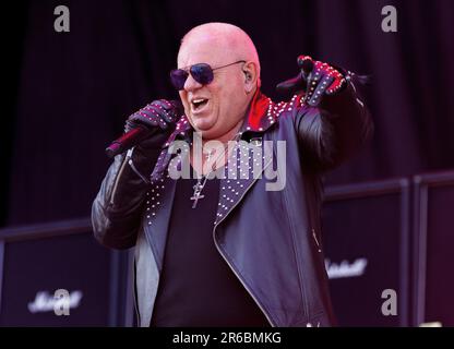 Solvesborg, Suède, 8 juin, 2023 jour 2 U.D.O (DE) se produit au Festival du Rocher de Suède. Udo Dirkschneider - voix crédit: PEO Mšller/Alay Live News Banque D'Images