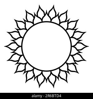 Symbole de tournesol avec deux fois dix-huit pétales, ou symbole de soleil avec trente-six flammes. Géométrie sacrée, modélisée sur un motif de cercle de recadrage. Banque D'Images