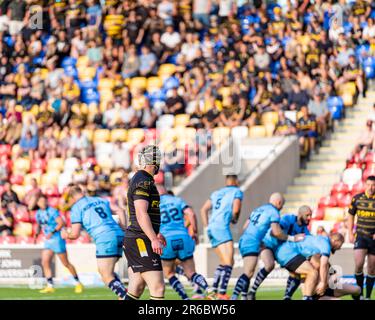 York, Royaume-Uni. 27th mai 2023. Rugby League Summer Bash : Featherstone Rovers et York RLFC. #9 William Jubb, de York RLFC, regarde l'action, avec le cr Banque D'Images