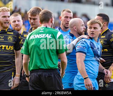 York, Royaume-Uni. 27th mai 2023. Rugby League Summer Bash : Featherstone Rovers et York RLFC. #25 Thomas Lacans, Featherstone Rovers a quelques mots avec référence Banque D'Images