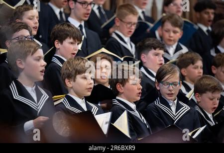 Leipzig, Allemagne. 08th juin 2023. Le St. Thomas Boys Choir se produit à l'ouverture du Festival Bach à St. Église Thomas de Leipzig. Le Festival Bach de Leipzig commémore l'inauguration de Johann Sebastian Bach en tant que Thomaskantor il y a exactement 300 ans. L'un des points forts du concert d'ouverture est l'attribution de la Médaille Bach à la Sainte-Barbe Thomas Choir. Jusqu'à 18 juin, environ 160 événements sont au programme, qui cette année porte la devise 'Bach pour l'avenir'. Credit: Hendrik Schmidt/dpa/Alay Live News Banque D'Images