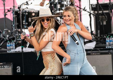 Lainey Wilson, left, and Lauren Alaina perform during the 2023 CMA Fest