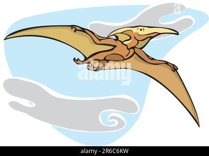 Dinosaure Pterodactyl volant dans les nuages. Illustration de Vecteur