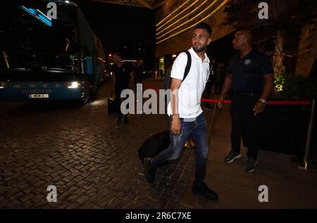 Riyad Mahrez de Manchester City arrive à l'hôtel de l'équipe, avant la finale de la Ligue des Champions de l'UEFA du samedi entre Manchester City et l'Inter Milan. Date de la photo: Jeudi 8 juin 2023. Banque D'Images