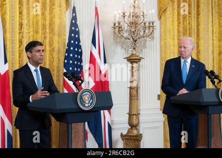 Washington, États-Unis. 08th juin 2023. Le Président Joe Biden tient une conférence de presse commune avec le Premier ministre du Royaume-Uni, Rishi Sunak, dans la salle est de la Maison Blanche à Washington, DC, jeudi, 8 juin 2023. Photo de Bonnie Cash/Pool/ABACAPRESS.COM crédit: Abaca Press/Alay Live News Banque D'Images