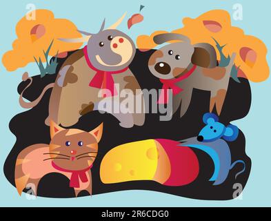 animaux de compagnie et animaux de style enfant Illustration de Vecteur