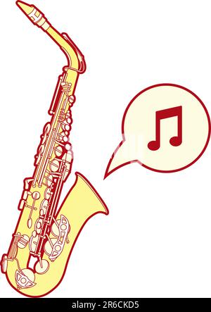 Illustration vectorielle détaillée et stylisée d'un saxophone, instrument de musique en laiton commun aux groupes et orchestres de jazz. Illustration de Vecteur