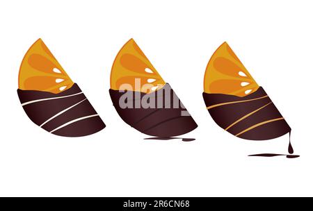 Délicieuses icônes de Tangerine recouvertes de chocolat. Illustration de Vecteur