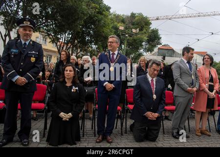 Les autorités appartenant au conseil municipal de la ville participent à la messe avant la procession de Corpus Christi, qui a traversé plusieurs zones de Lisbonne. Le jour de Corpus Christi est une fête religieuse nationale célébrée au Portugal 60 jours après Pâques. En ce jour, l'Église célèbre la solennité du corps et du sang le plus Saint de Jésus-Christ. En plus des célébrations dans chaque paroisse et dans d'autres communautés, la solennité a une célébration diocésaine dans la capitale portugaise. (Photo de Jorge Castellanos/SOPA Images/Sipa USA) Banque D'Images