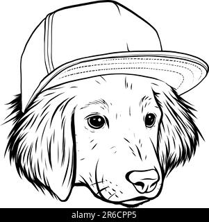 illustration vectorielle de la tête de chien monochrome avec chapeau Illustration de Vecteur
