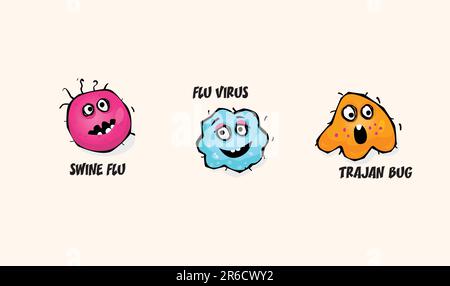 Germes de la grippe porcine, virus informatique et virus de la grippe. Illustration vectorielle. Illustration de Vecteur