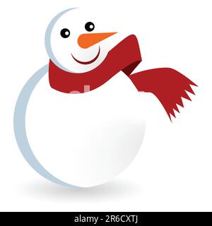 Bonhomme de neige avec foulard rouge sur fond blanc Illustration de Vecteur