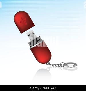 Icône de porte-clés de lecteur flash générique avec symbole USB Illustration de Vecteur