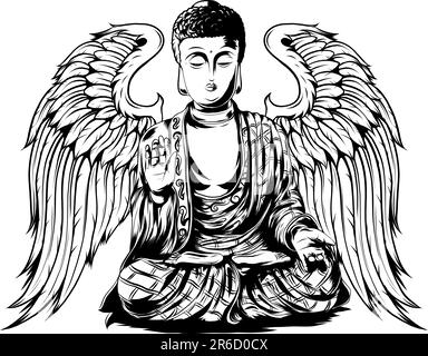 bouddha monochrome avec ailes vectorisées Illustration de Vecteur