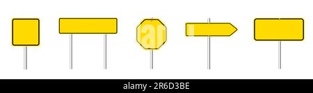 Différents panneaux de signalisation routière vierges jaunes sur fond blanc, motif collage Banque D'Images