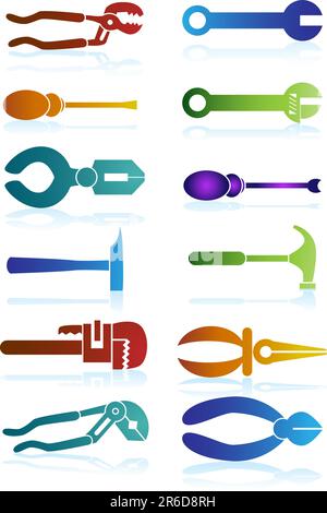 Ensemble de 12 outils d'icônes. Illustration de Vecteur