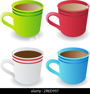 Lot de 4 3D tasses à café. Illustration de Vecteur