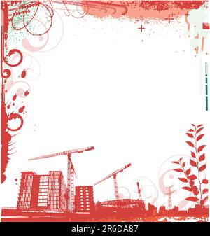 Vector illustration de style rouge avec arrière-plan coloré et urbain grunge floral Design Elements Illustration de Vecteur