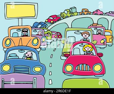 Voitures coincées dans un embouteillage. Illustration de Vecteur