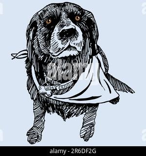 Labrador - un spaniel coq mélange le chien et l'écharpe dans un style stylo et encre dessinés à la main. Illustration de Vecteur